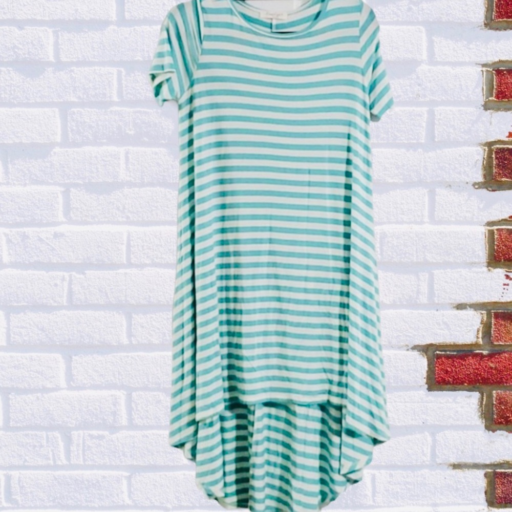 MINT GREEN STRIPE HIGH-LOW DRESS - Picture 4 of 8